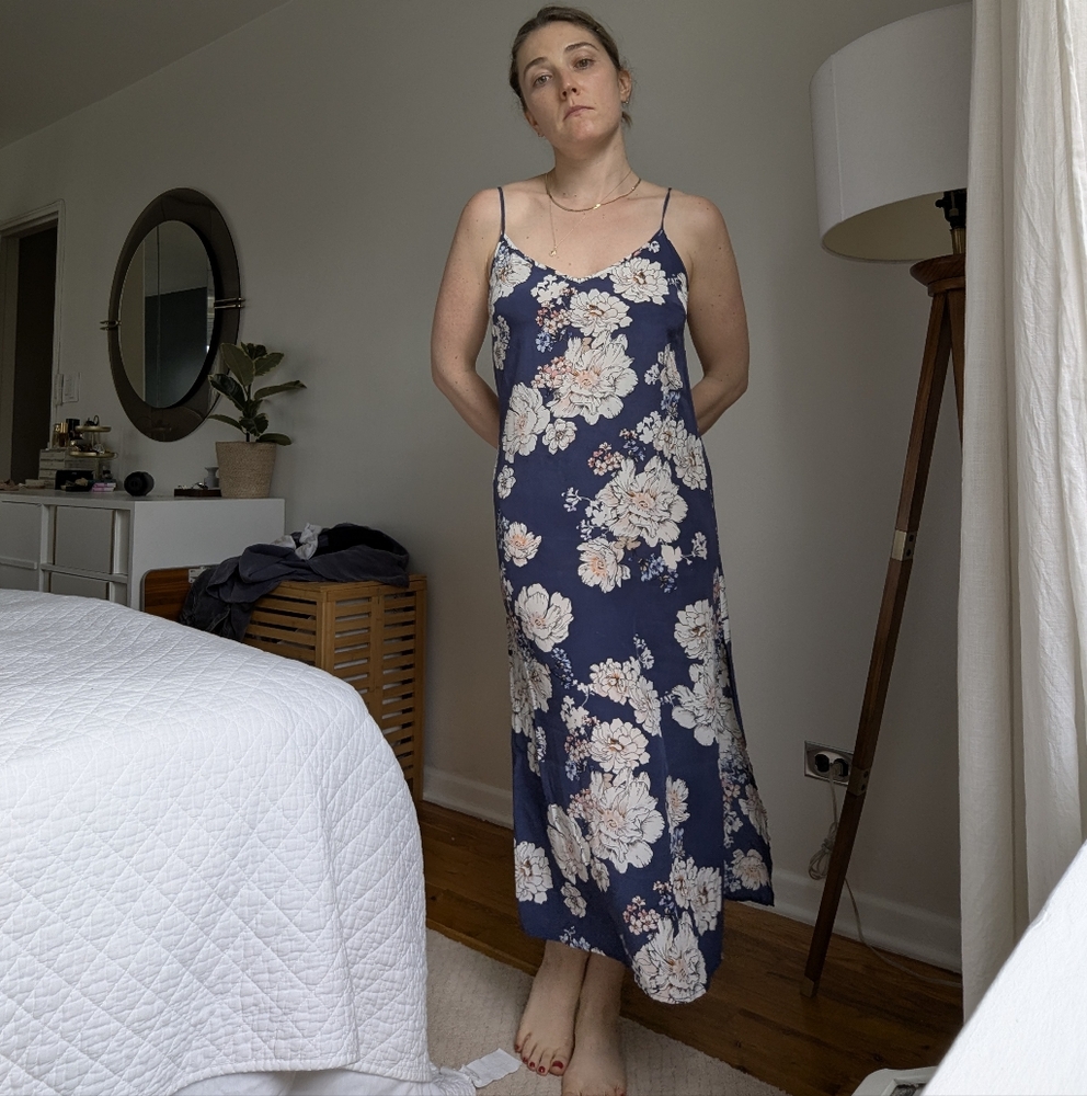 Yumi Kim Strappy Navy Floral Dress - Silk